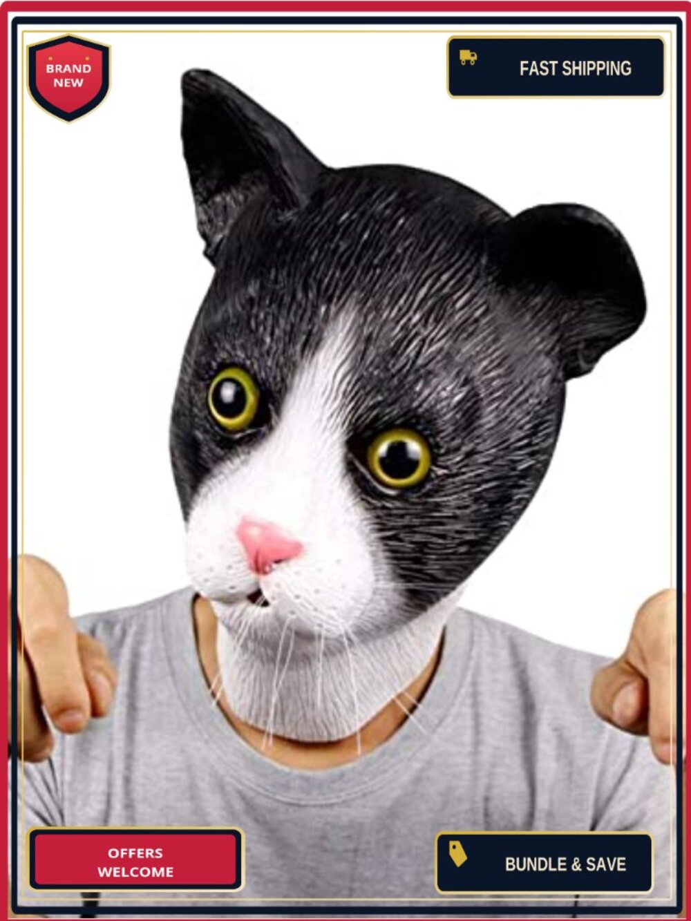 Adult Cat Head Latex Mask Halloween Costume Party Cosplay Novelty